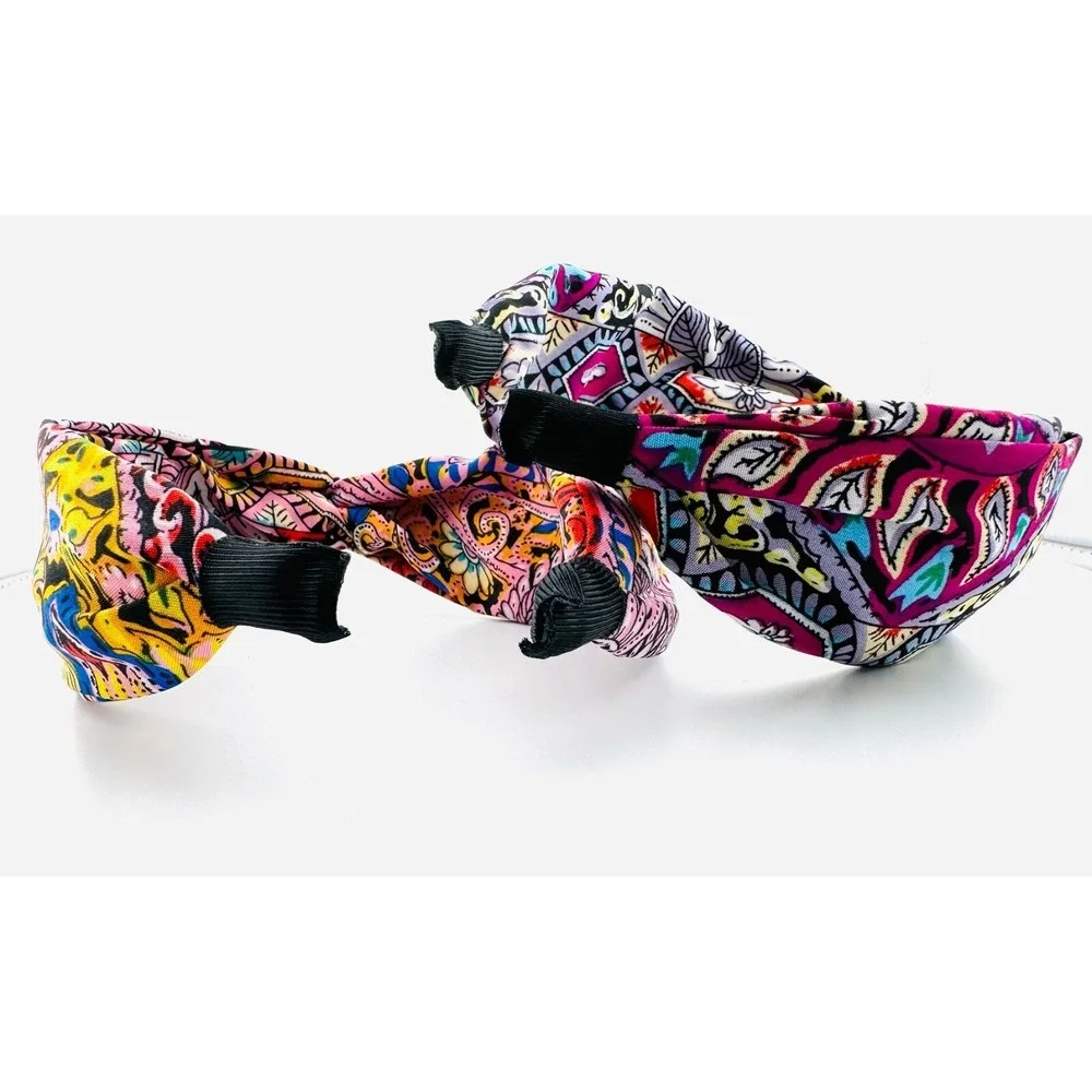 Pair of 2 Colorful Bohemian Bandana Top Knot Headbands Cotton Blend 2.5